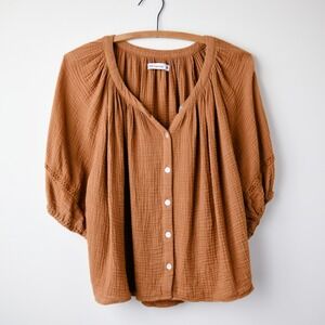 Red‎ Haute Evereve Boho Balloon Sleeve Peasant Gauze Top M Brown Cottagecore